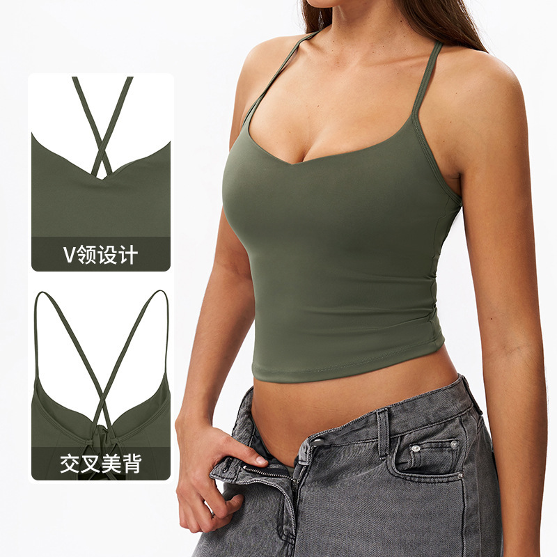 欧美跨境裸感瑜伽背心交叉美背速干健身上衣户外跑步运动背心2043|undefined