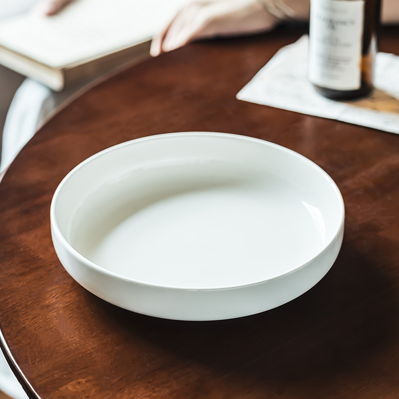 Platos de cerámica de color sólido minimalistas, platos de platos redondos de estilo retro, platos prácticos de ensalada de pasta de comida occidental