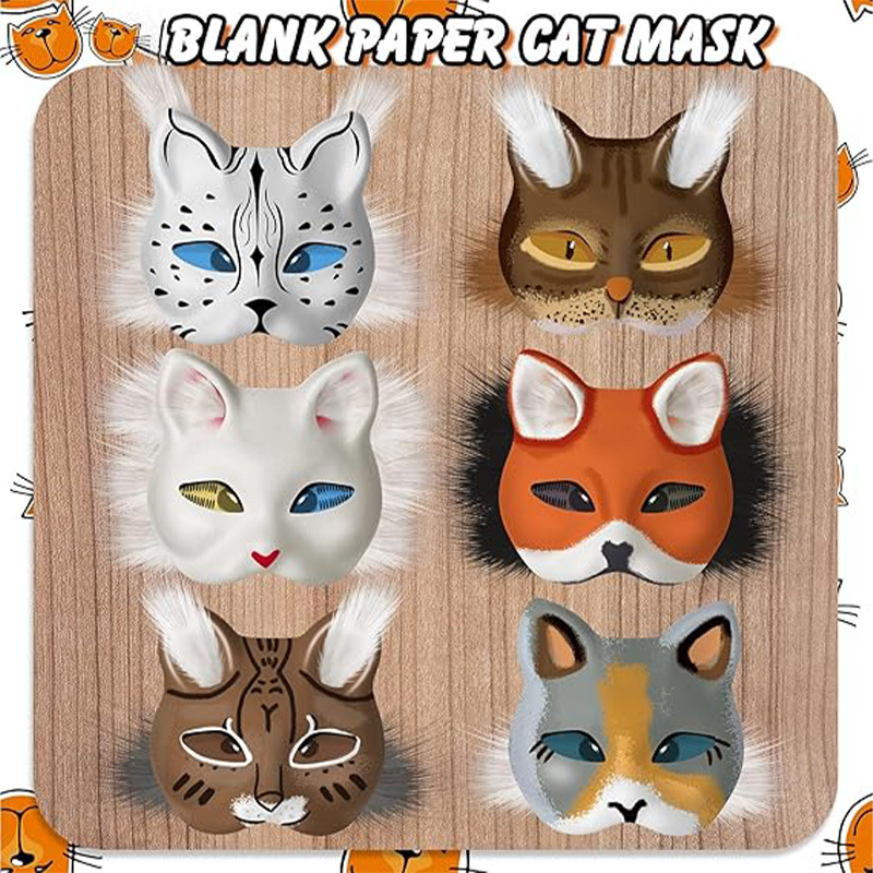 Amazon venta caliente niños bricolaje máscara de gato material conjunto de cara de gato de Halloween zorro máscara de graffiti pintada a mano