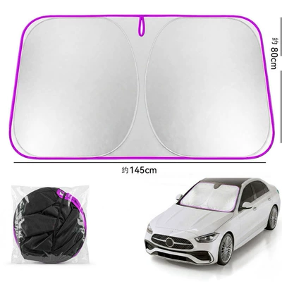window sunshade curtain, Sun shade - full-blackout-titanium-silver-single-layer-front-curtain-large-size-purple-trim-14580
