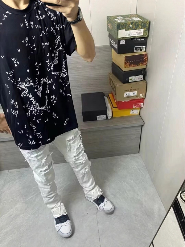 高街破洞烫钻牛仔裤男春秋季休闲百搭美式复古水洗做旧修身直筒裤|undefined