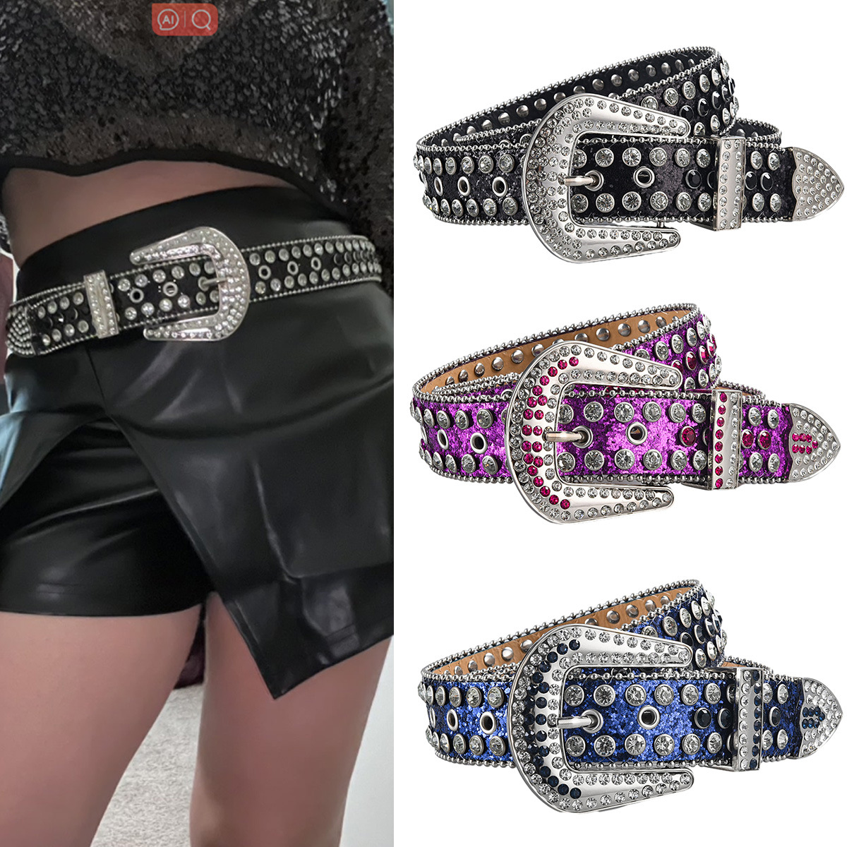 Neuer Punk-Gürtel, übertriebener europäischer und amerikanischer Gürtel, High-End-Accessoires für Damen, Diamant-PU-Gürtel, beliebter Stil, modischer Gürtel_voghion.com