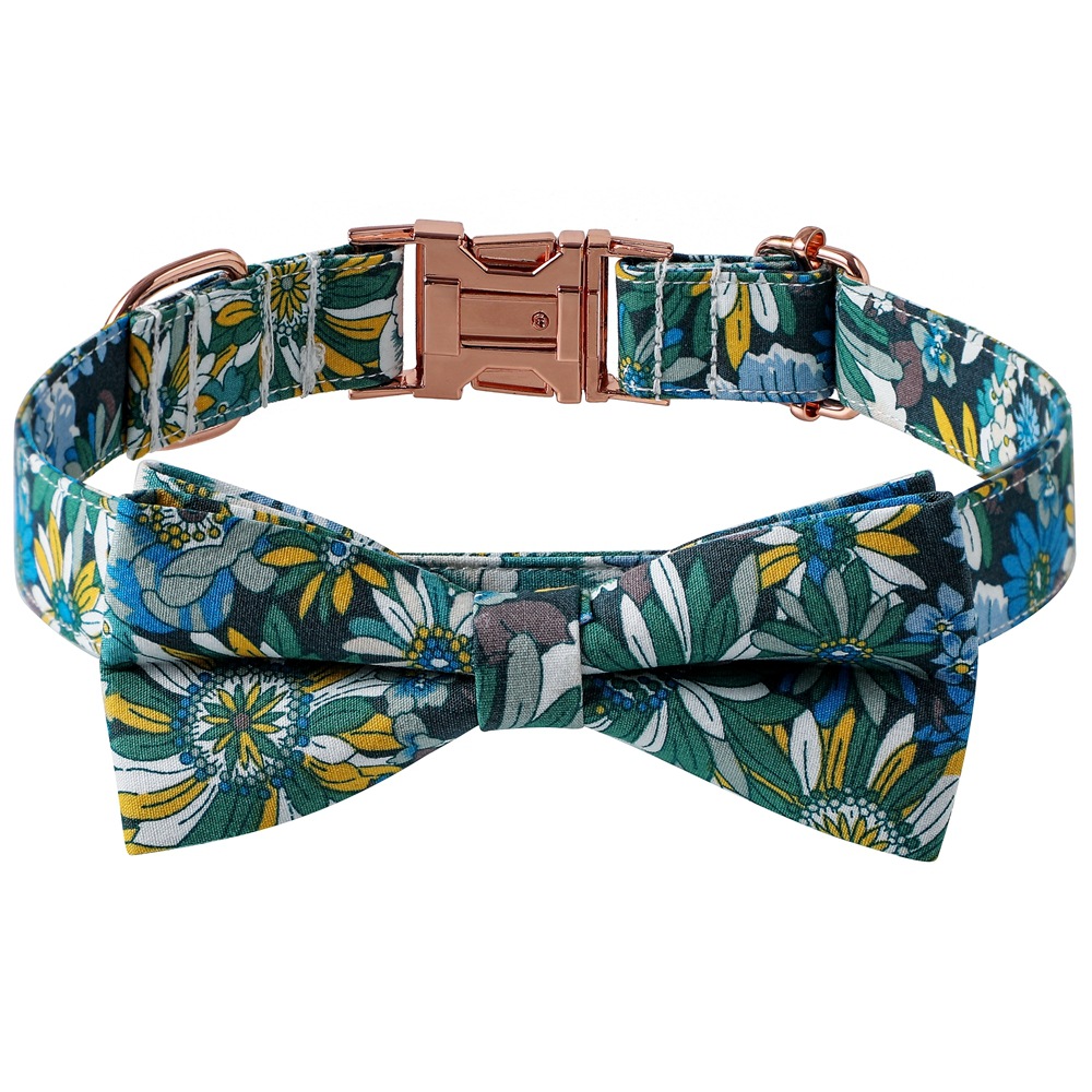 Fabricante TANPOPO en stock transfronterizo para collar de perro de algodón flores de oro rosa botones de arco de mascotas