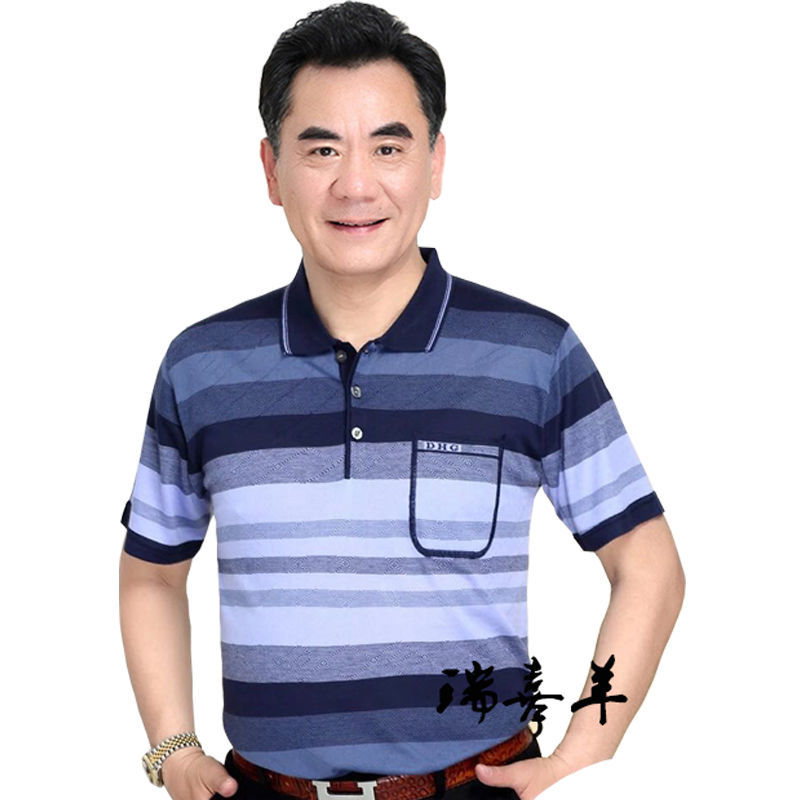 Mishima de punto de mediana edad y hombres de edad avanzada Camiseta de manga corta papá desgaste del verano más el tamaño casual ropa superior desgaste del abuelo de los hombres