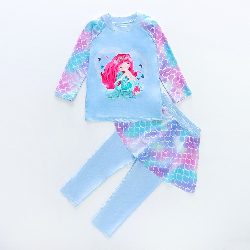Traje de baño para niños traje de baño de manga larga dividido para niñas nuevo traje de baño de protección solar de estilo occidental traje de baño de playa de secado rápido para niñas