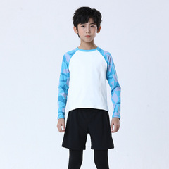 歐美男童速干運動套裝假兩件瑜伽褲潮流打底長袖速干透氣運動健身