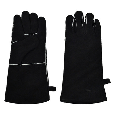 电焊手套隔热耐磨真皮牛皮二层皮内里衬焊工烧烤烤炉烤箱黑色BBQ|ms