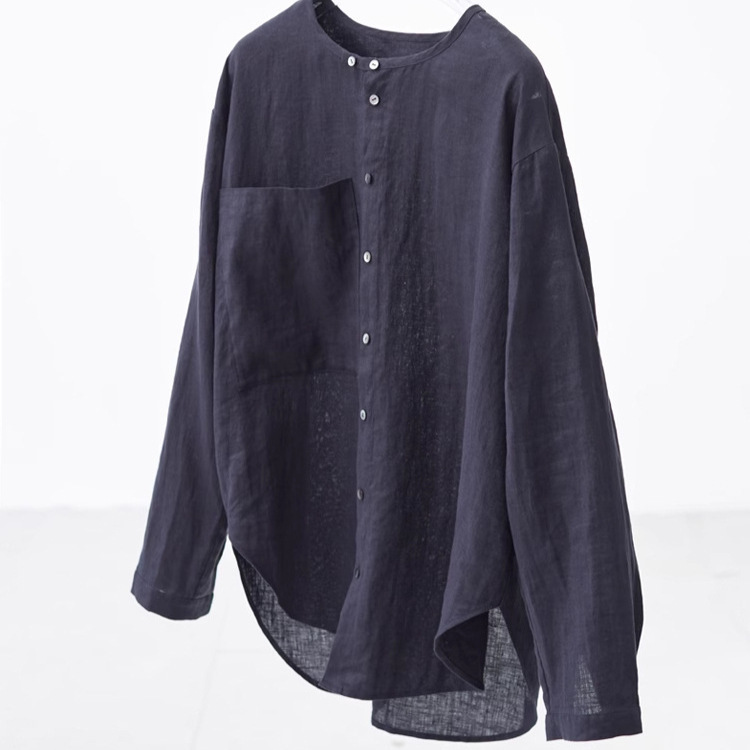 Relaxation Simple Art ~ Round Neck Linen Shirt Women's Sunscreen Shirt Lightweight Breathable Loose Spring and Summer 2025 New