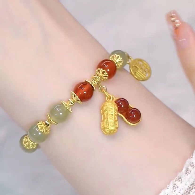 Shake the sound explosions good peanut imitation Jade peanut bracelet girls ISS niche design 2022 new jewelry