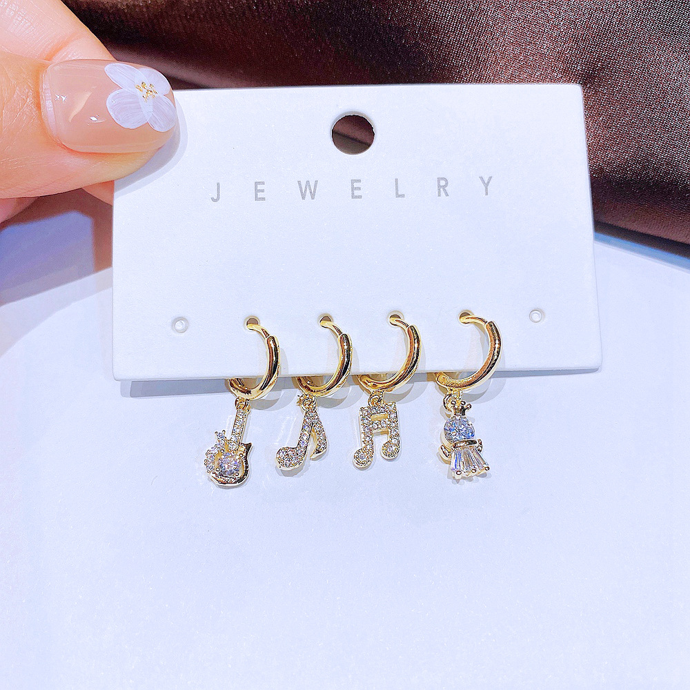 Womenu0027S Fashion Geometric Copper Earrings Inlaid zircon Zircon Drop Earrings 4 Pieces