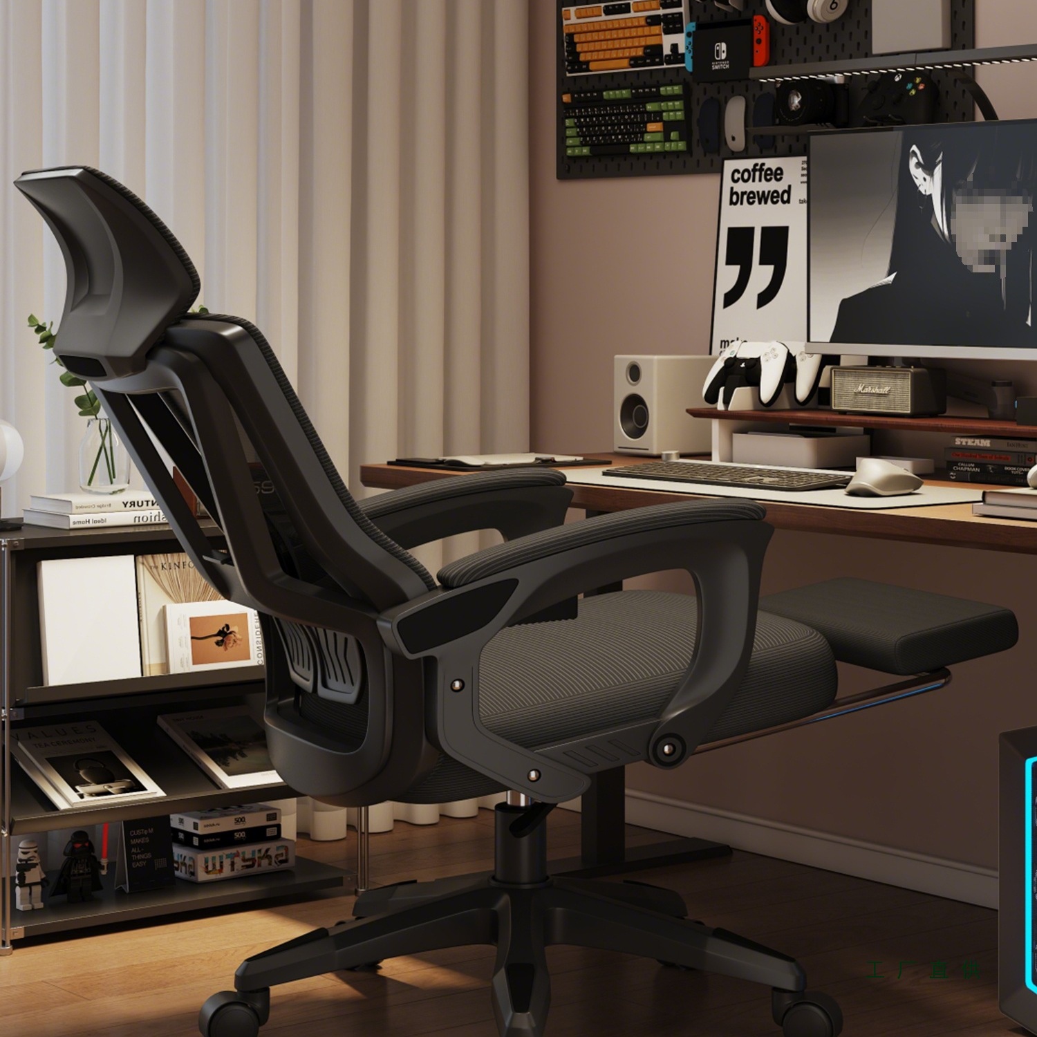 Bow-Shaped Computer Chair, Comfortable Sedentary Office Chair, Sit-Down and Reclining Ergonomic Chair, Home Waist-Protecting Gaming Swivel Chair