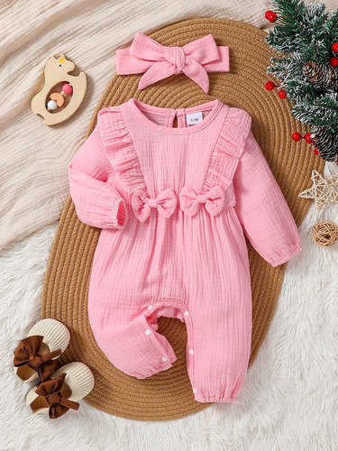 Baby Girl Candy Color Cute Set with INS Long Sleeve Bodysuit, Hairband, and Princess Three-Piece Suit for Crawling
