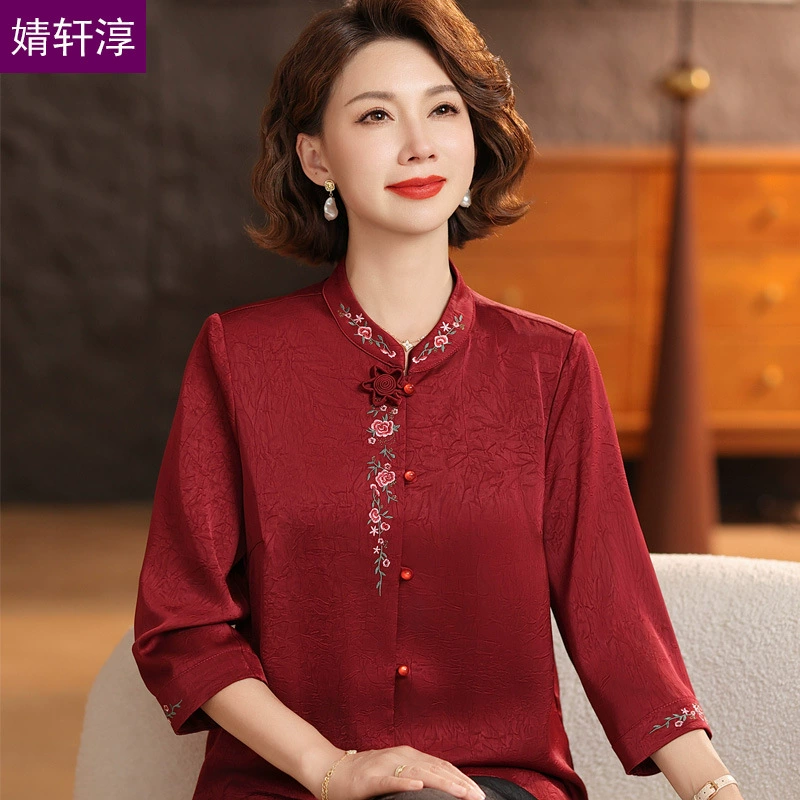 Свадебная мама летняя рубашка Свадьба свекрови день рождения топ среднего и пожилого женского платья с вышивкой рубашки