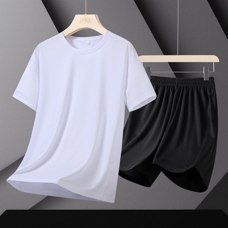 Traje deportivo transfronterizo Traje suelto de secado rápido para hombres que corren Traje de color sólido de comercio exterior delgado de verano para hombres de manga corta image 7
