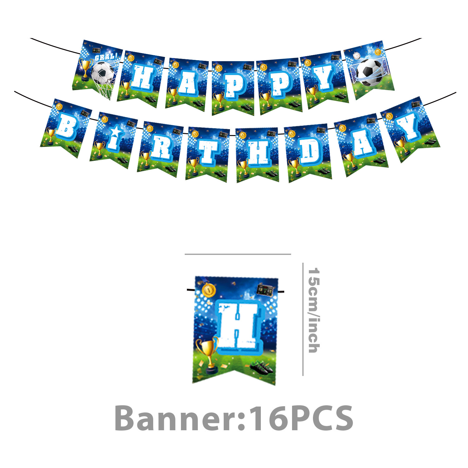 Nuevo tema de fútbol azul Copa del mundo juego deportivo vajilla vasos de papel desechables toallas de papel banderas adornos de mantel