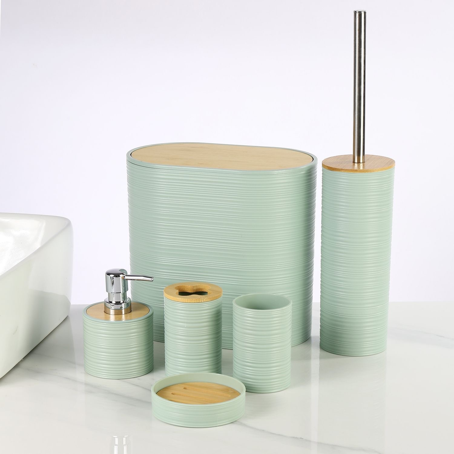 Juego de Accesorios de Baño Set de 6 Piezas de Plástico PP y Bambú para Baño image 10