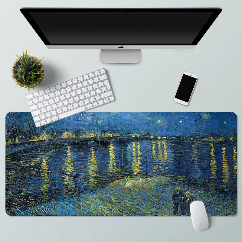Alfombrilla de ratón paisaje pintura al óleo Van Gogh arte estera de escritorio de la computadora de gran tamaño estera de escritorio de bloqueo de precisión estera antideslizante