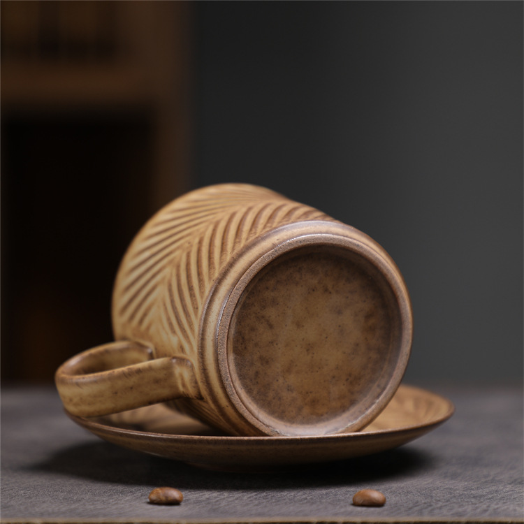 Ceramic Coffee Cup Set Wabi-sabi Style Japanese Embossed Ceramic_voghion.com