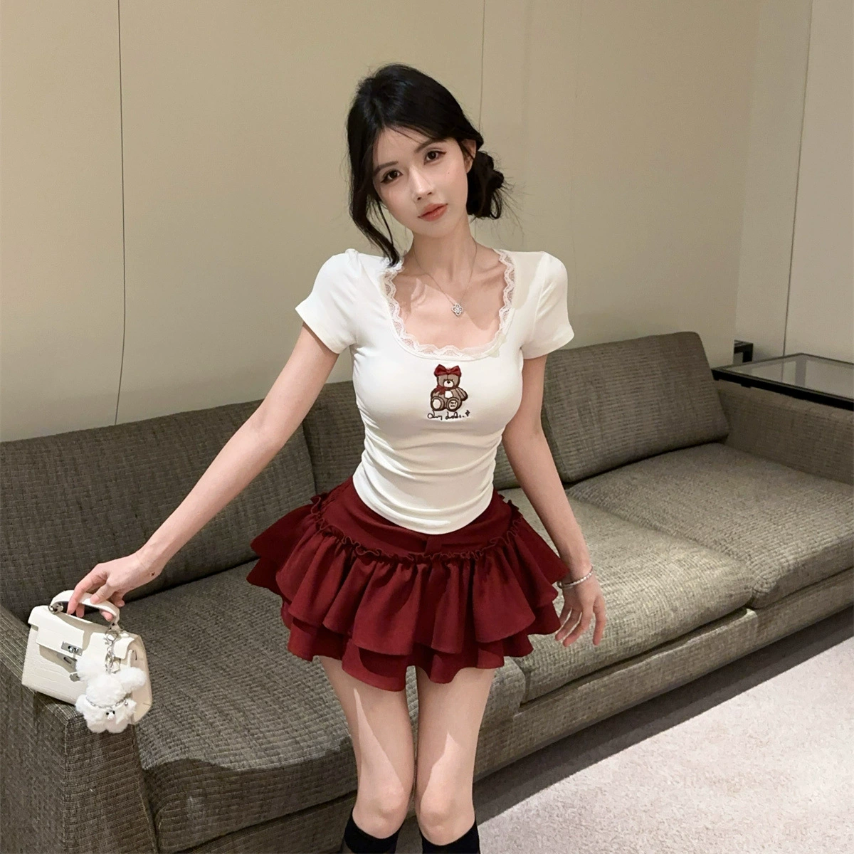 2025 летняя сладкая пряная чистая рубашка с короткими рукавами с принтом