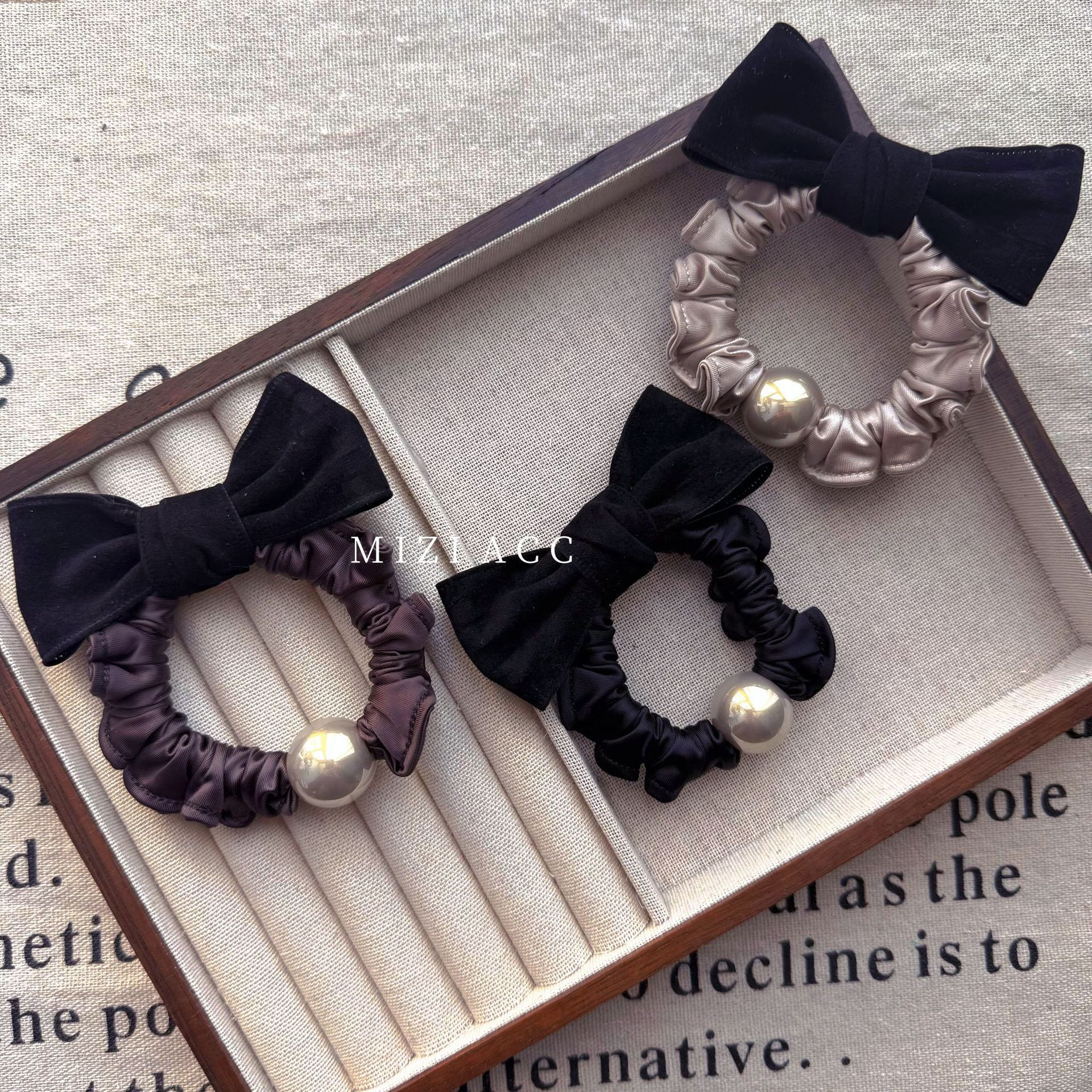 轻奢蝴蝶结珍珠发圈韩式秋冬优雅丝绒丸子头发圈女高弹力气质发圈