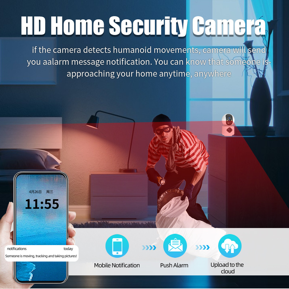 Cámara wifi casera personalizada sin Internet teléfono móvil monitor de alta definición de visión nocturna remota alarma de sonido y luz