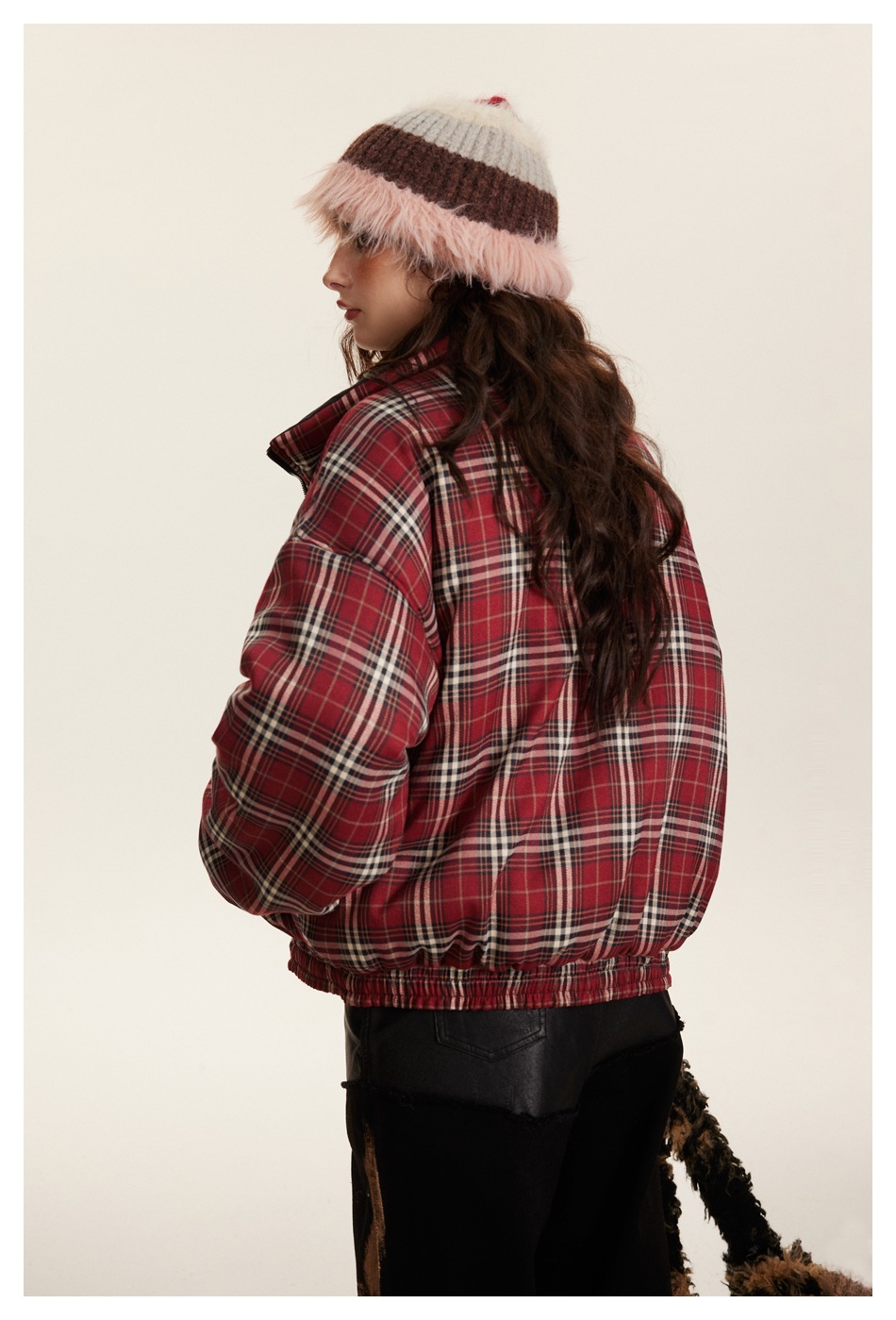 Herrenbekleidung Retro-Karierter Baumwollmantel Paar Wintermantel Männer und Frauen doppelseitiger Baumwollmantel mit Stehkragen_voghion.com