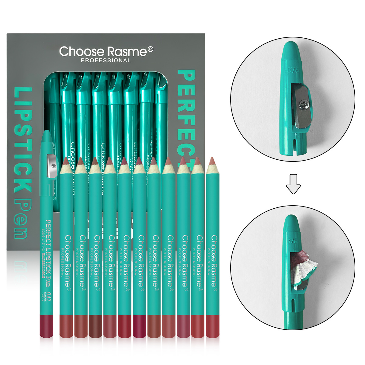 Välj Rasme 12-färgad blandad läppstiftspenna non-stick kopp med pennvässare tjock stång läppenna set_voghion.com