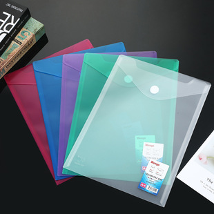 Cross-border hot sale vertical office supplies sticky buckle file bag simple color transparent plastic information bag A4A5FC