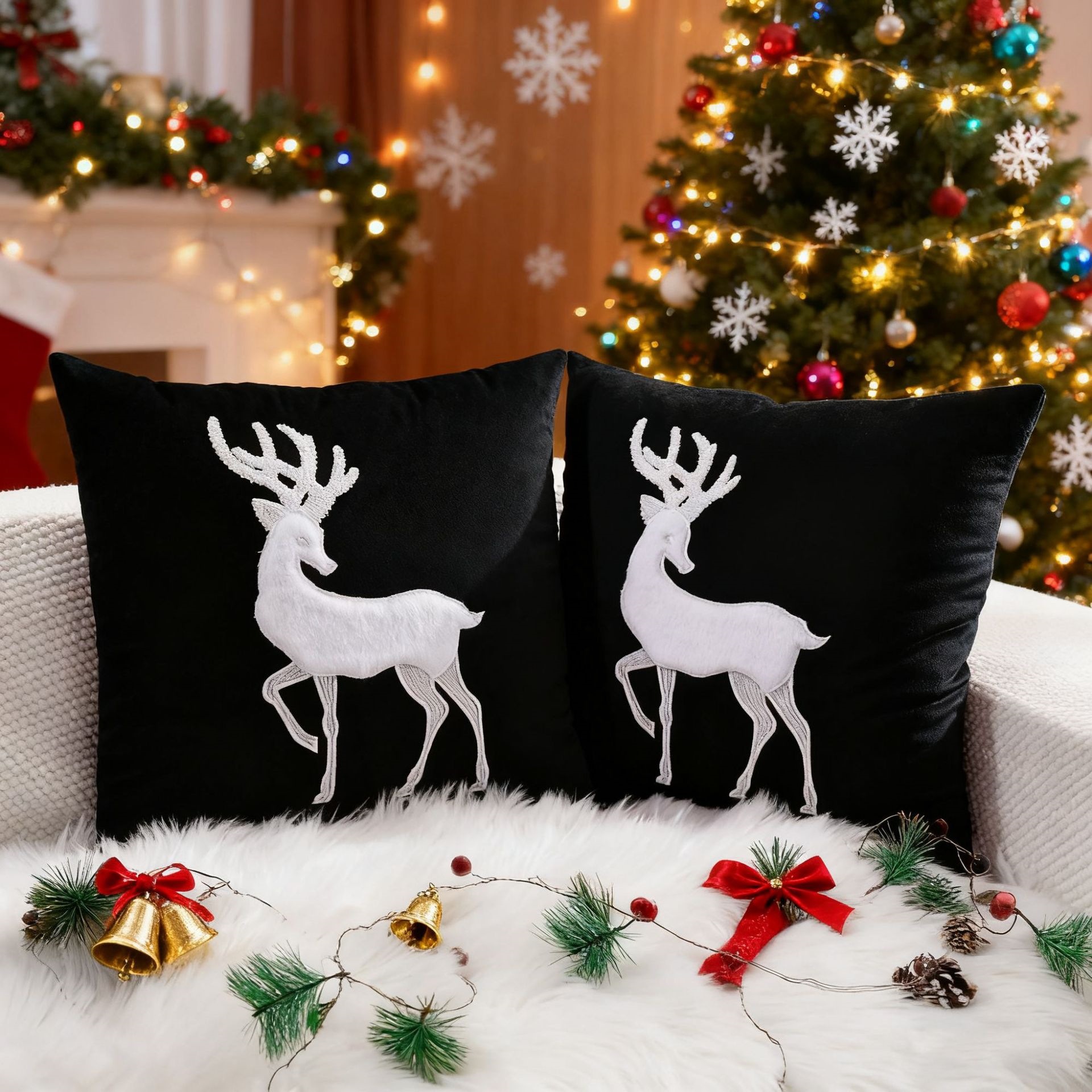 Ventas transfronterizas en caliente de alce árbol de Navidad estampado almohada cubierta de nieve de otoño y invierno bordado estilo de decoración de vacaciones atmósfera cojín cubierta