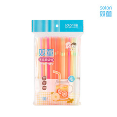 Dual-Child Colorful Kids Creative Fluorescent Bendable Straw for Pregnant Women Juice Beverage Milk Tea Disposable Plastic Straw