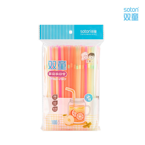 Dual-Child Colorful Kids Creative Fluorescent Bendable Straw for Pregnant Women Juice Beverage Milk Tea Disposable Plastic Straw