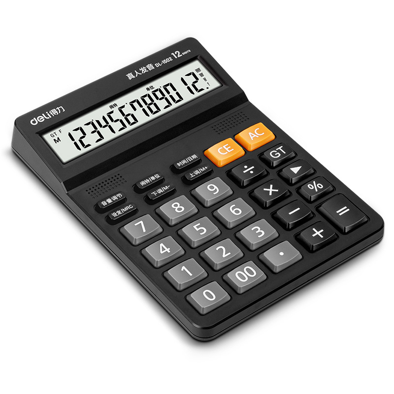 Deli 1502 Oficina de Contabilidad Financiera botón grande pantalla grande Calculadora de escritorio de 12 bits con voz