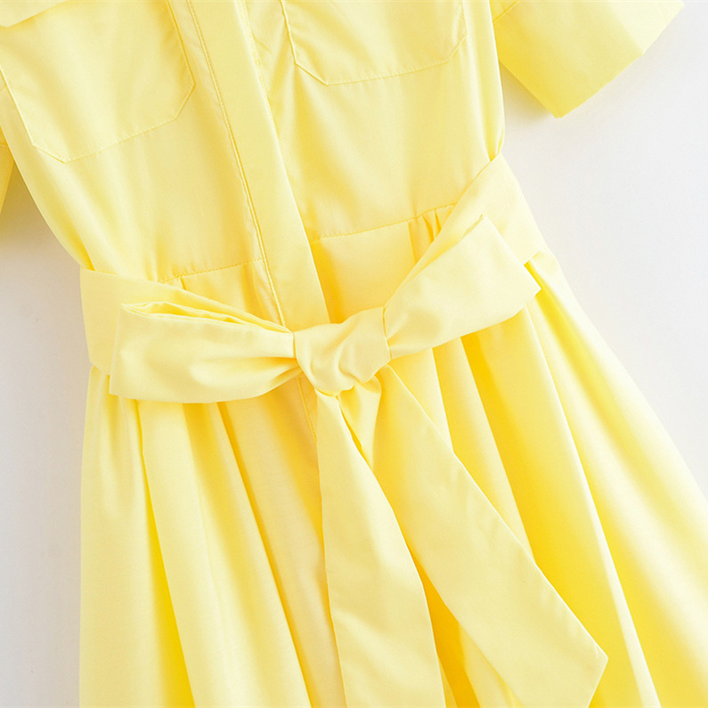 Women's Stylish Elegant Poplin Dress Summer New Arrival Short Sleeved Tie Waist Fashionable Clothing_ecoleips.com