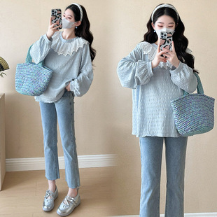 2025 Spring New Pregnant Women's Top Fresh Lace Stitching Pregnant Women's Base Shirt Top
