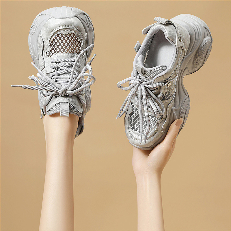 Giày sneaker nữ đế dày tăng chiều cao lưới thoáng khí mùa hè — 6158 Xám, 6158 Màu vàng