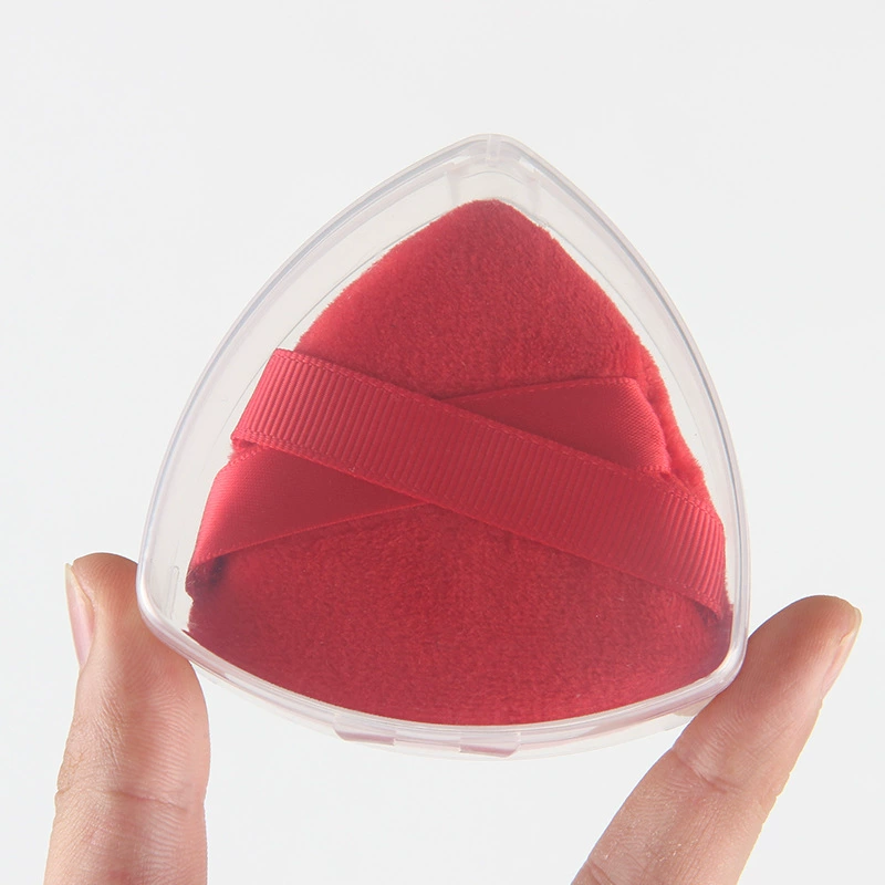 Triangular Powder Puff Sponge, Ribbon Grip, Soft Velvet, Multi-Color (2–Box/OPP Options)