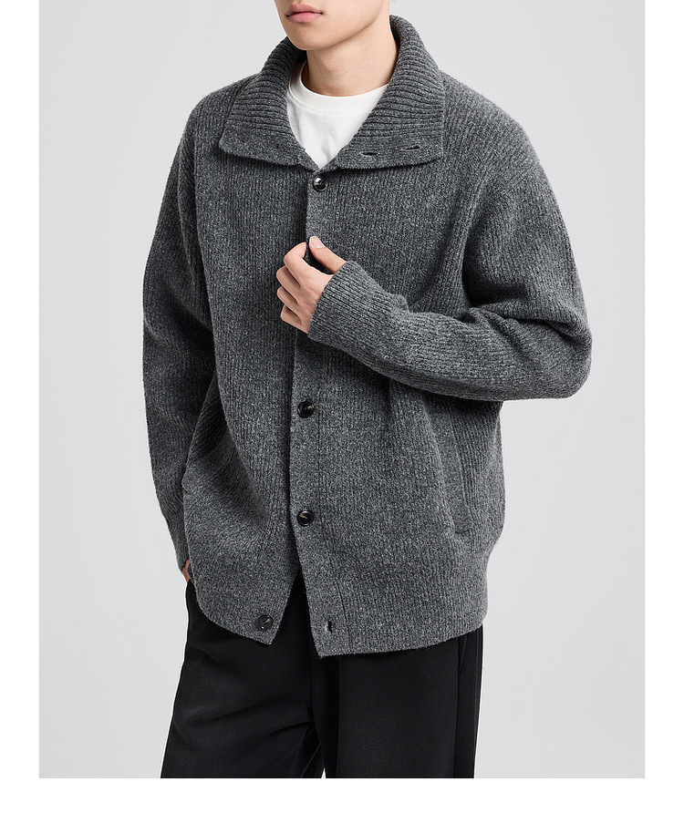 Áo len cardigan nam phong cách Mỹ dệt kim nhung hoa — màu đen chi tiết 14