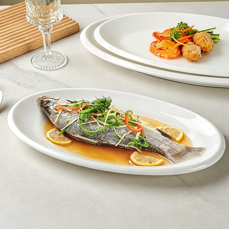Ceramic Fish Plate, Extra-Large Steamed and Braised Fish Dish, Oval-Shaped Hotel Tableware, Dish for Steamed Fish, Household Thickened Plate Ceramic Fish Plate, Extra-Large Steamed and Braised Fish Dish, Oval-Shaped Hotel Tableware, Dish for Steamed Fish, Household Thickened Plate