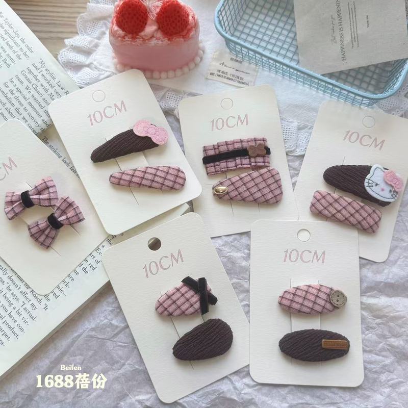 韩版复古格纹紫色蝴蝶结布艺BB夹儿童发饰碎发发夹元气可爱掰掰夹|undefined