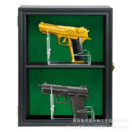 木质手枪收纳盒透明亚克力盖子双层手枪展示盒木质墙上枪支收纳柜