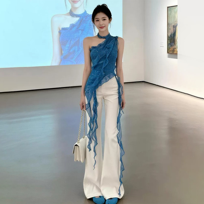 白色三防天丝微喇牛仔裤女夏薄款高腰显瘦不贴腿超软冰丝喇叭裤子
