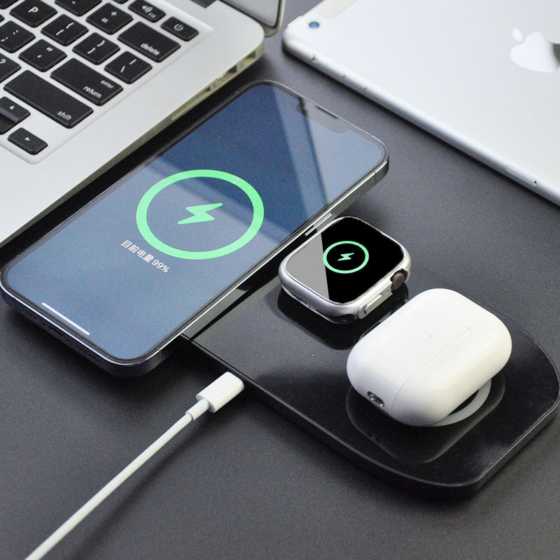 New four-in-one dual magnetic wireless charger for Apple mobile phone watch earphone with wireless function Universal