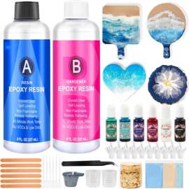16液盎司环氧树脂硅胶模具套装含杯垫颜料晶莹艺术树脂适用于DIY
