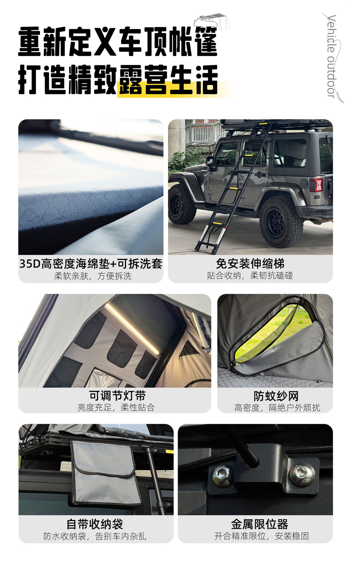 Aluminum Alloy Triangular Quick-Open Roof Tent for Outdoor Camping, Hard-Top Automatic Suv Tent, No Assembly Required