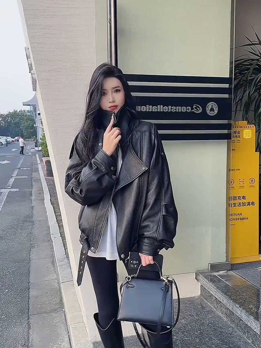 Black Leather Jacket for Women, New Autumn Cool Style, Super Nice Motorcycle Jacket, This Year’S Hottest Retro Jacket