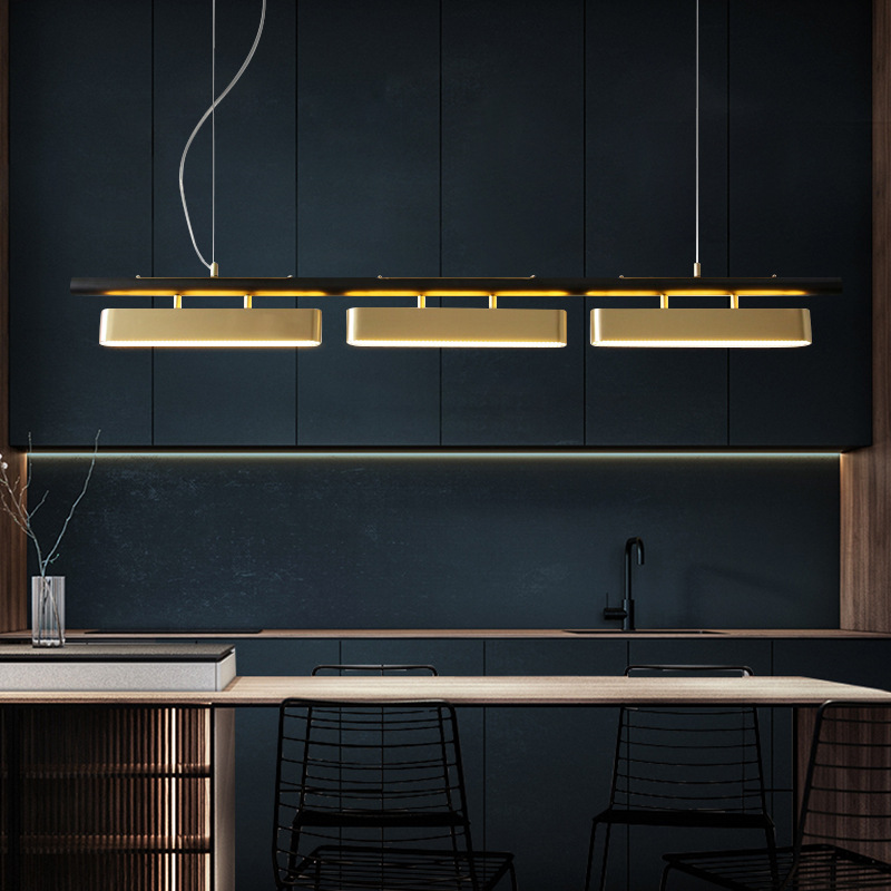 全铜餐厅灯简约现代长条长杆一字吊灯轻奢大气创意个性灯饰2021年