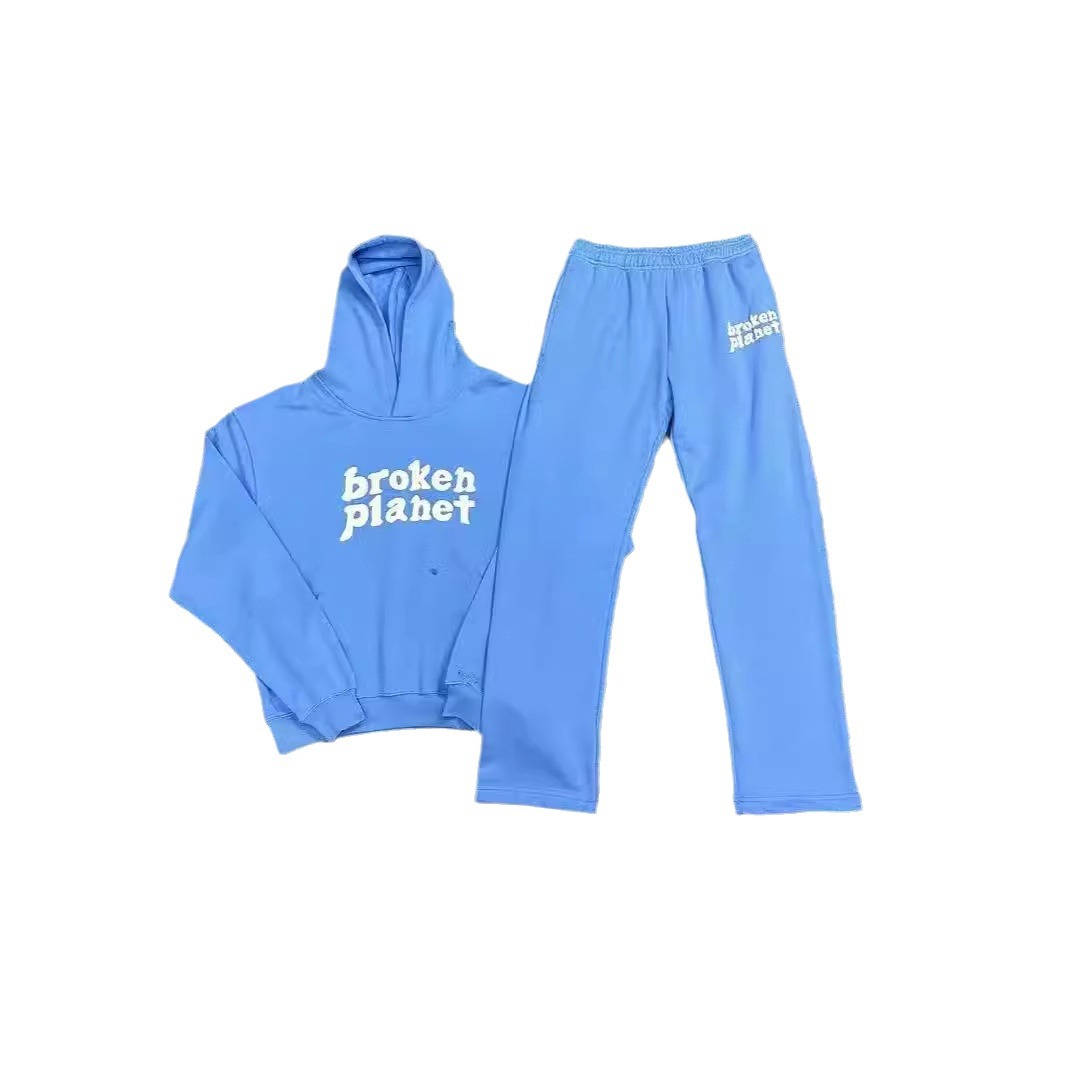 Amazon AliExpress source: European and American trendy high-street letter print hooded sweatshirt set, couple's casual style.