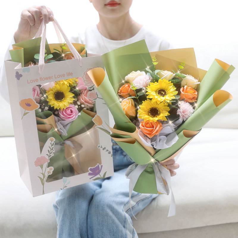 向日葵玫瑰康乃馨香皂花花束教师节毕业情人节太阳花香皂花束