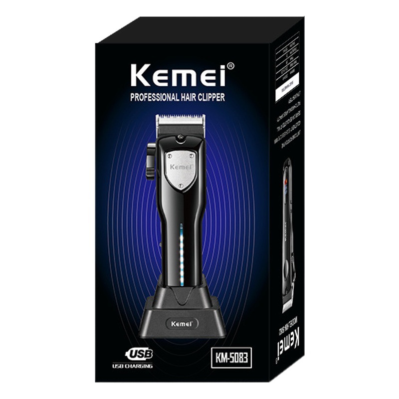 Kemei cortadora de cabello profesional KM-5083 con base cortadora de cabello cabeza de aceite Clipper USB peluquería hogar cortadora eléctrica