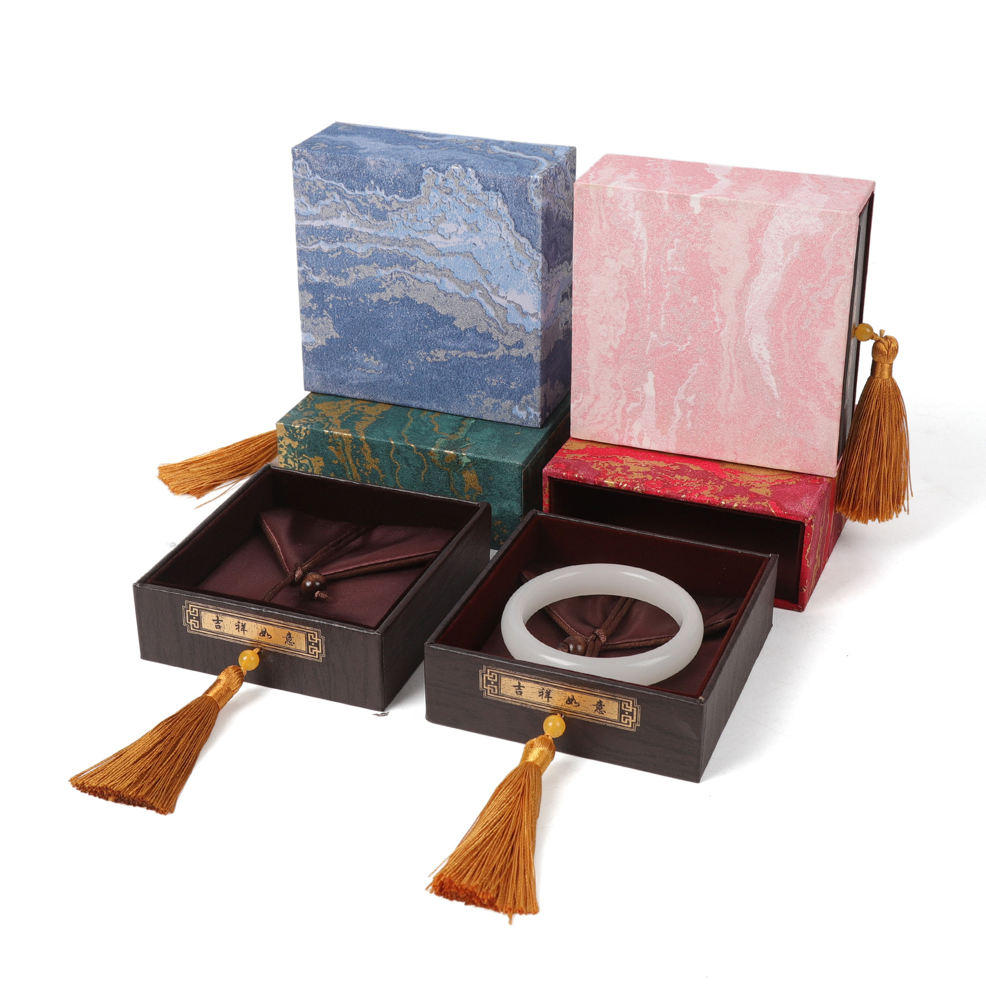 Cajón de joyería de estilo de estilo de oro, caja de embalaje de joyería, caja de brazalete de regalo de patrón de onda clásica.